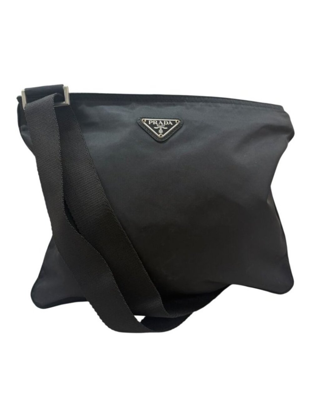 Prada Tessuto Triangle Logo Black Silver Nylon Shoulder Bag